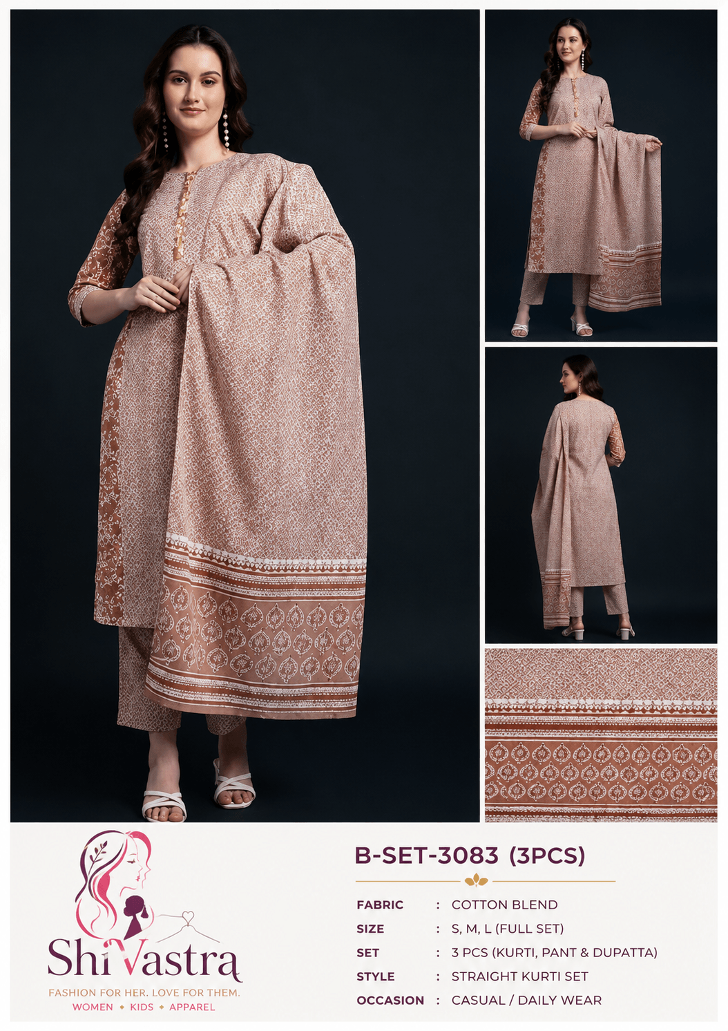 Women's 3-Piece Ethnic Set - B-SET-3083 - S