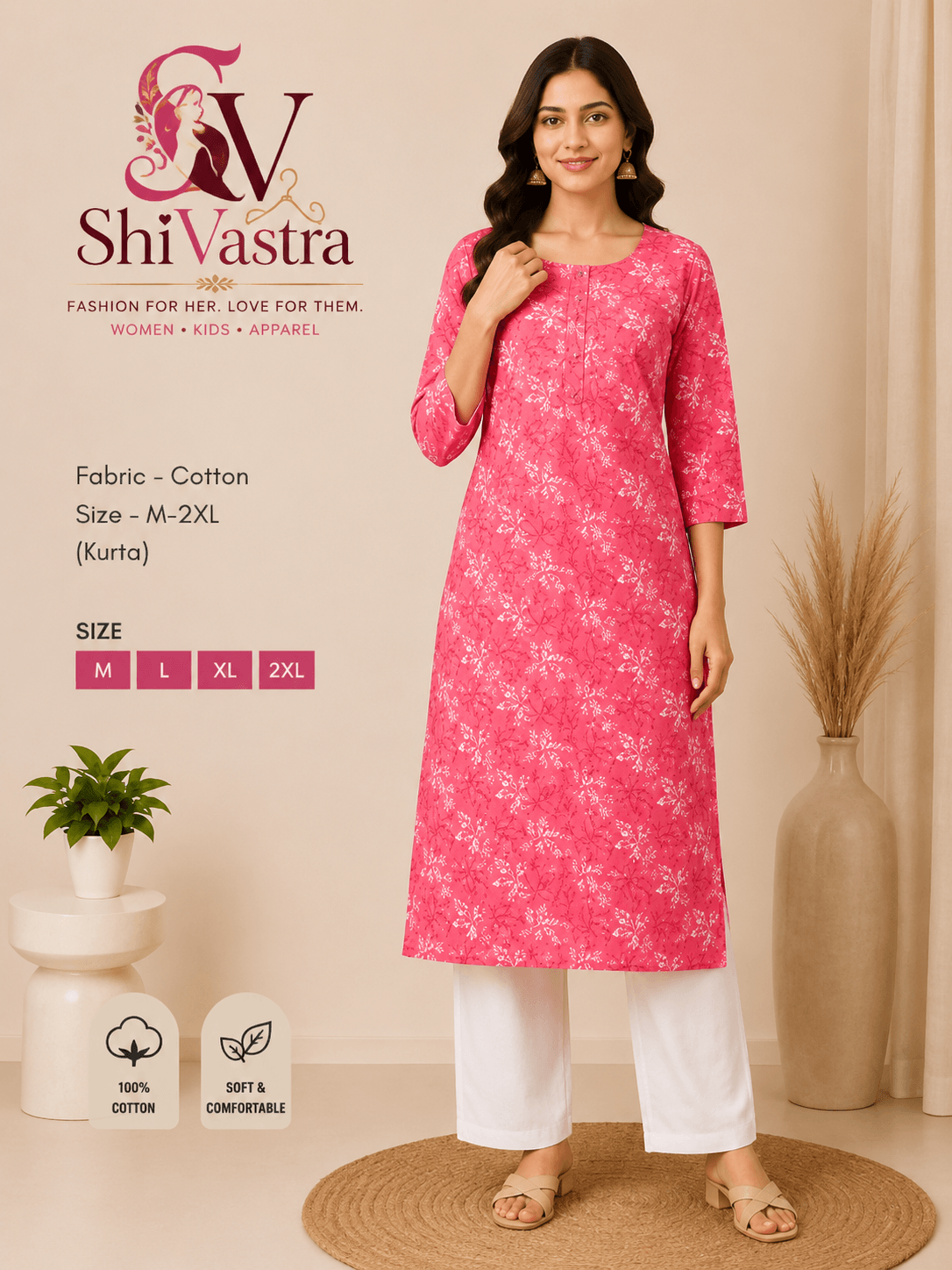 Women's Cotton Kurti - BSET4214 - M