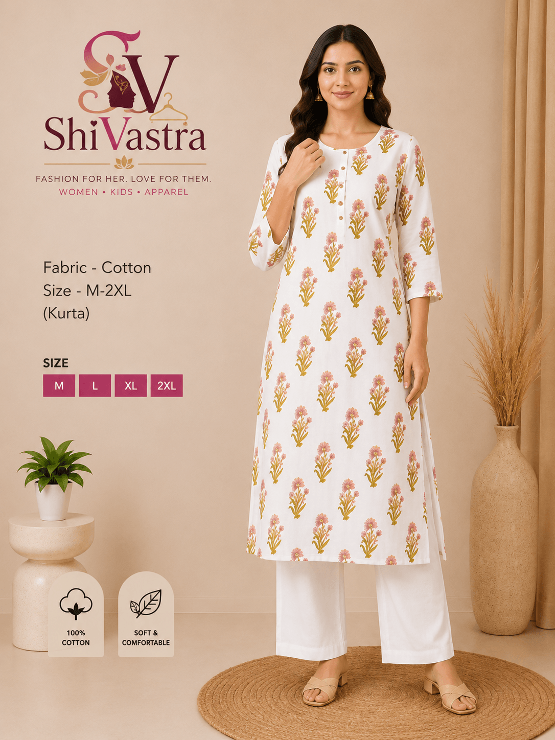 Women's Cotton Kurti - BSET4220 - M