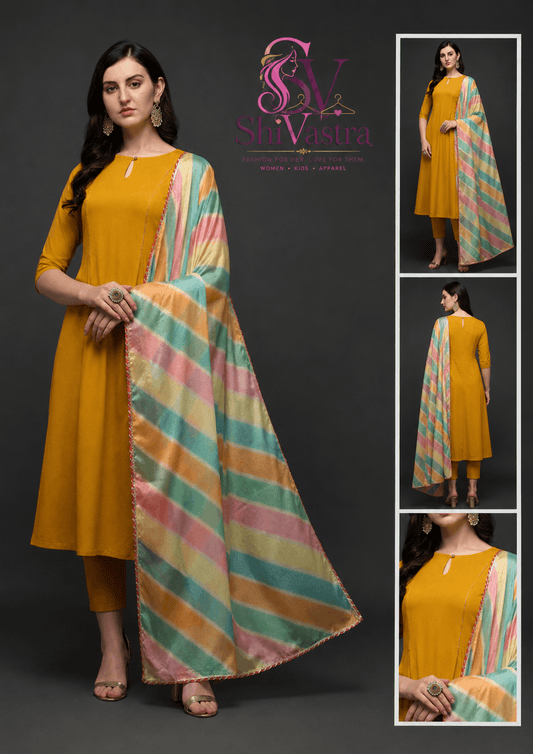 Women's 3-Piece Ethnic Set - TFFSET-035-MUSTRD - S